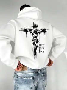 Faith Over Fear Jesus Cross Hoodie, Christian Graphic Pullover, Inspirational Religious Streetwear, Unisex Cozy Hooded Sweatshirt Gift for Believers
