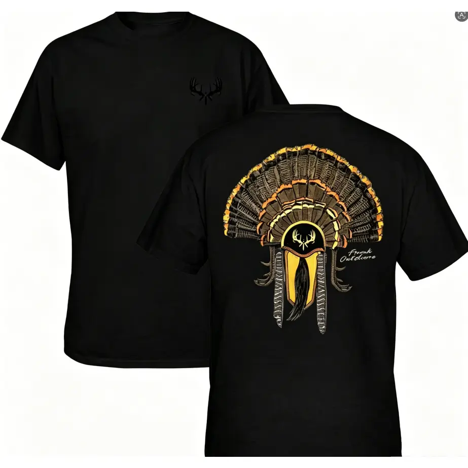 Men's Turkey Hunting Sport Graphic Short Sleeve T-Shirt - Classic Cut Menswear, Soft Cotton Blend, Digital Print, Oeko-Tex Dye, Round Neck, Casual, Custom Size Available, Dark Heather, Fade-Resistant, Cold Wash Compatible, Outdoor Wear
