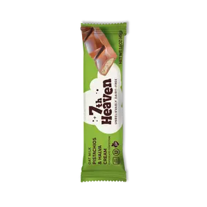 7th Heaven Pistachio & Halva Cream Vegan Snack with Buttery Cream Nutty Sesame Sweet Halva in Oat Milk Chocolate