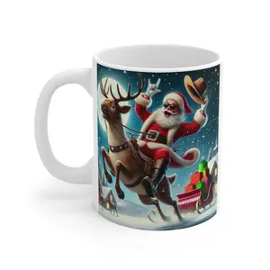 Cowboy Santa Mug - Ceramic Reusable Coffee Cup Drinkware Tumbler Drink Christmas Santa Holiday pottery mugs