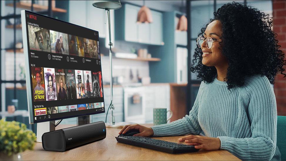 Creative Stage Air V2 Compact Under-Monitor USB Soundbar for PC, with Bluetooth 5.3, Dual-Driver and Passive Radiator, up to 6 Hours of Playtime, Compatible with PS5 and Nintendo Switch Audio Portable  Speakers Wireless