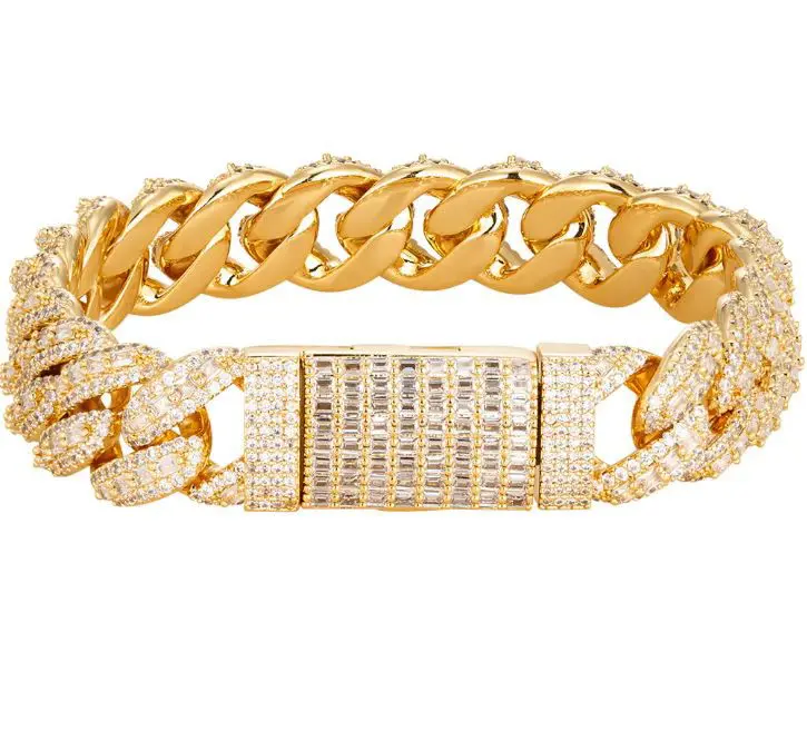 14MM Emerald Cut Moissanite 11.2Ct Bracelet Gold Tone 8In