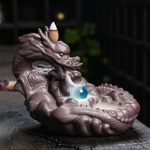 Creative Dragon Design Ceramic Incense Burner, 1 Count Chinese Style Backflow Incense Holder, Desktop Decorative Incense Burner for Home Office Dormitory Car, Perfume