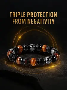 10mm Men's Natural Obsidian Tiger Eye Crystal Bracelet, Energy Vibration, Energy Healing Bracelet, Triple Protection, Negative Emotion Shield, Gift for Friends
