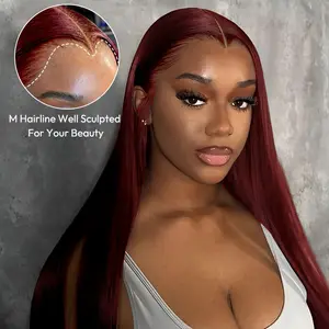 [NEW IN] West Kiss CherryCola Red Glueless Human Hair Wigs Straight 6x8 Lace Closure Wigs With Pre Plucked M Hairline