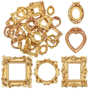 25PCS Vintage Mini Picture Frames Baroque Antique Small Resin Jewelry Display Table Frame for Christmas DIY Photo Holiday Party Decoration (Gold)
