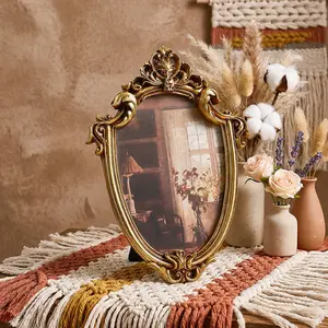 European Classical Oval Frame, Wall-Mountable or Tabletop, Includes Random Insert Paper, Ideal for Home Decor Photo Display, Picture Frame, Framed Home Decor
