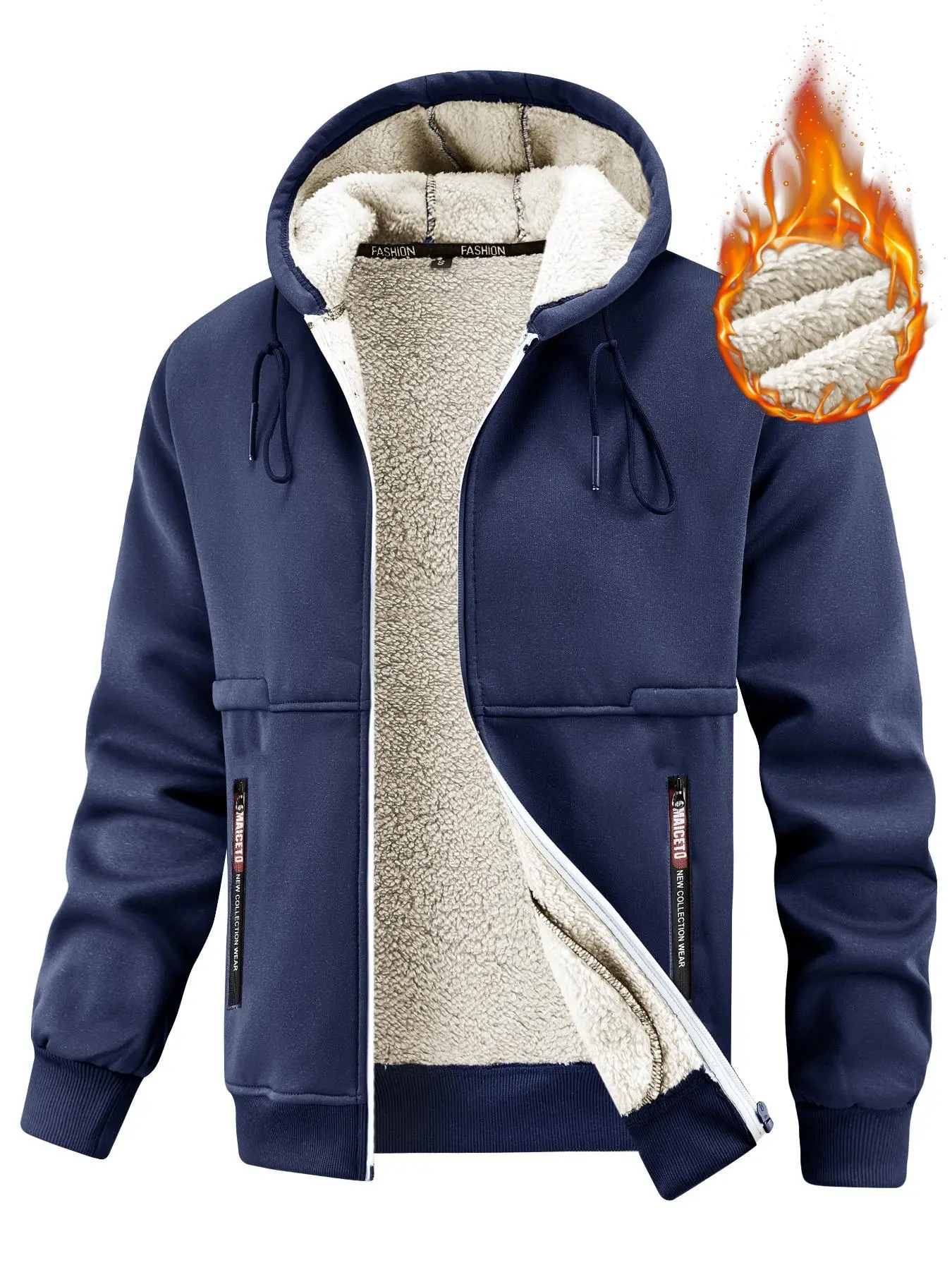 Men's Fleece Lined Hooded Insulated Jacket, Long Sleeve Zipper Design, Casual Fashion Pullover for Daily Wear & Outdoor Activities