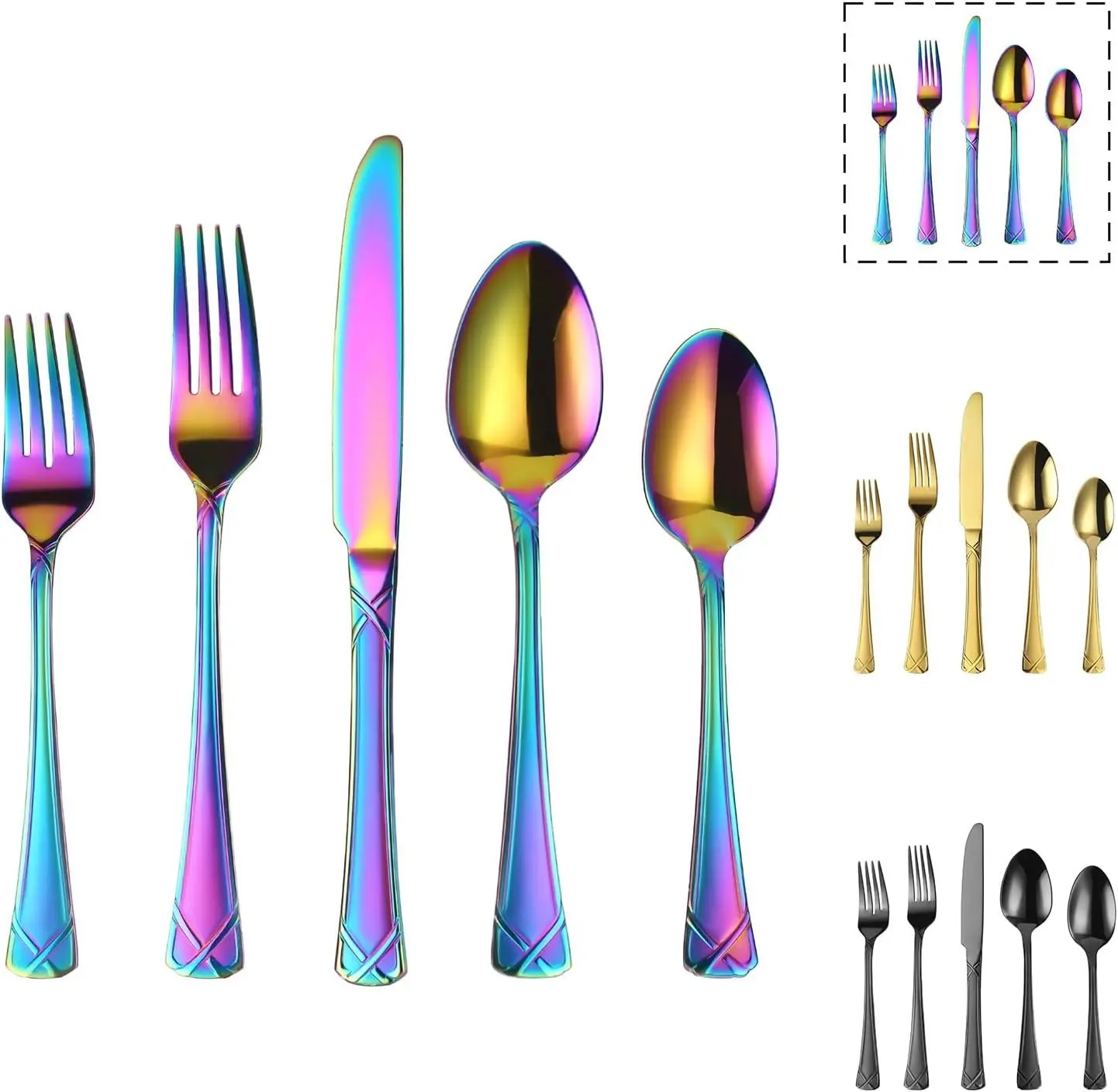 40-Piece Colorful Stainless Steel Flatware Set for 8, Rainbow Cutlery Set include Knives, Forks and Spoons, Vibrant Dishwasher Safe Silverware for Parties, Weddings & Family Dining