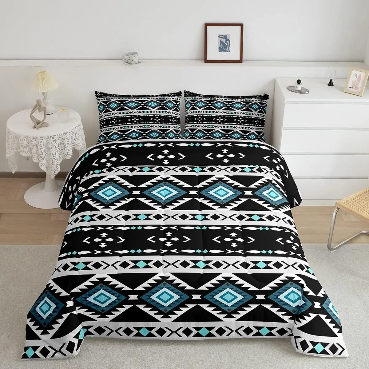 Feelyou Queen Comforter Set - Bohemian Style, Boho Print, Cowboy Theme, Ethnic, Modern Mexican Duvet with Aztec Rustic Vintage Geometric Arrow Design for Western Bedrooms, Bohemian Style Duvets, Boho Print Duvets