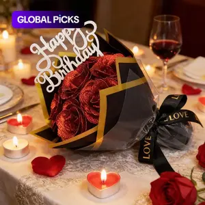 Glitter Rose Bouquet, 1 Count Eternal Artificial Rose Bouquet with No Assembly Required, Romantic Valentine's Day, Wedding, Anniversary and Engagement Gift, Glitter Rose Birthday and Christmas Gift, Artificial Roses Bouquet