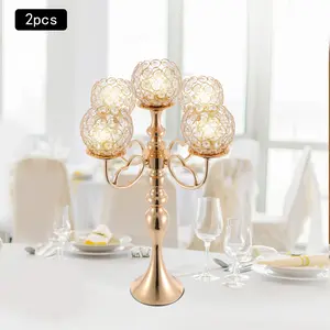 CNCEST 2-Piece 5-Arm Heat-Resistant Glass Candle Holder Set, Modern Electroplated Golden Finish Desktop Decor with Heart-Shaped Accents, 16x21.5in Decoration for Room, Weddings, Ideal Gift