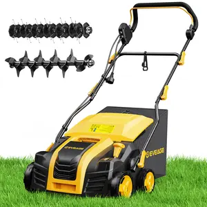 【FathersDayGift】EVEAGE 16-Inch Electric Dethatcher & Scarifier, 5-Position Depth Adjustment,  15 Amp,2-in-1 Functionality,14.5gal Collection Bag, Adjustable Handle, Increases Lawn Health summervibes Lawn Mower Power Tool