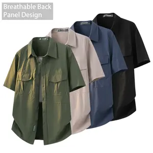 Men's 4-Pack Stylish Classic Plain Shortleeve Casual Cargo Shirts with 4-Way Stretch Fabric