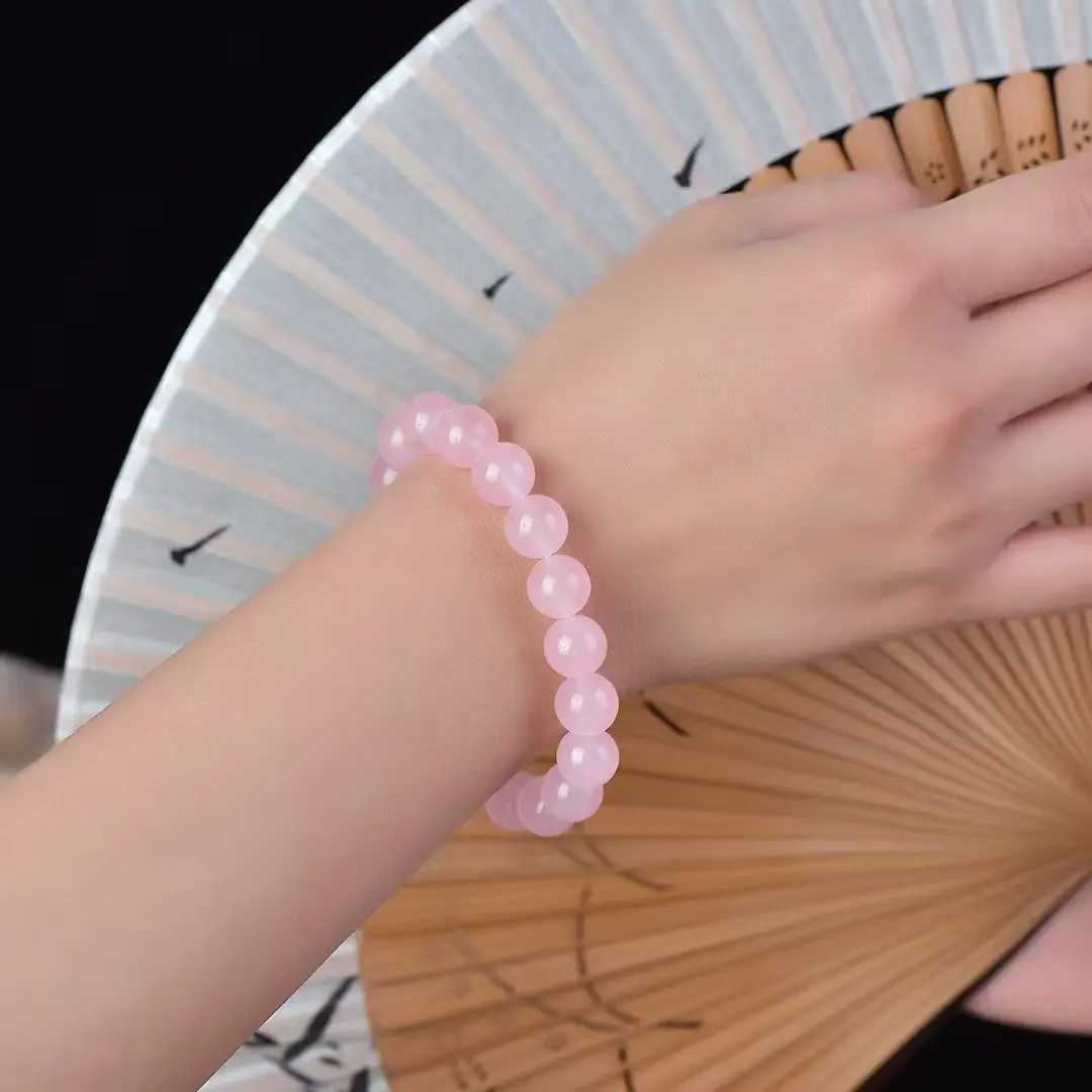 Hand-Polished Taoist Feng Shui Rose Quartz Bracelet - Stretchable Cord, Emotional Healing, Spiritual Harmony, Love & Harmony Amulet, Daily Wear Fashion Costume Jewelry Bangle