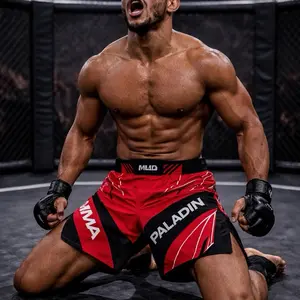 PLD MMA Red Short by Pld MMA - Performance Fabric with Thermo-glued Side Slits & Elasticated Waistband for MMA Athletes - Lightweight & Flexible