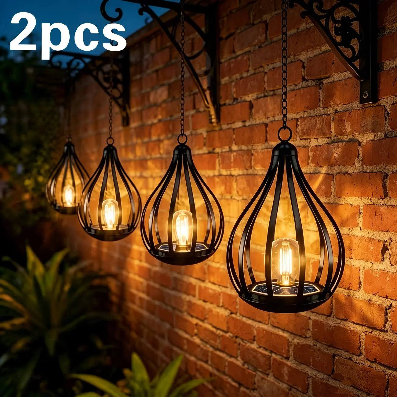 2pcs outdoor solar lantern pendant lights, outdoor hanging lighting lanterns, LED warm white lights, suitable for dining tables, gardens, lawns, and outdoor decoration, used for Halloween and Christmas decoration, high-quality gifts for friends