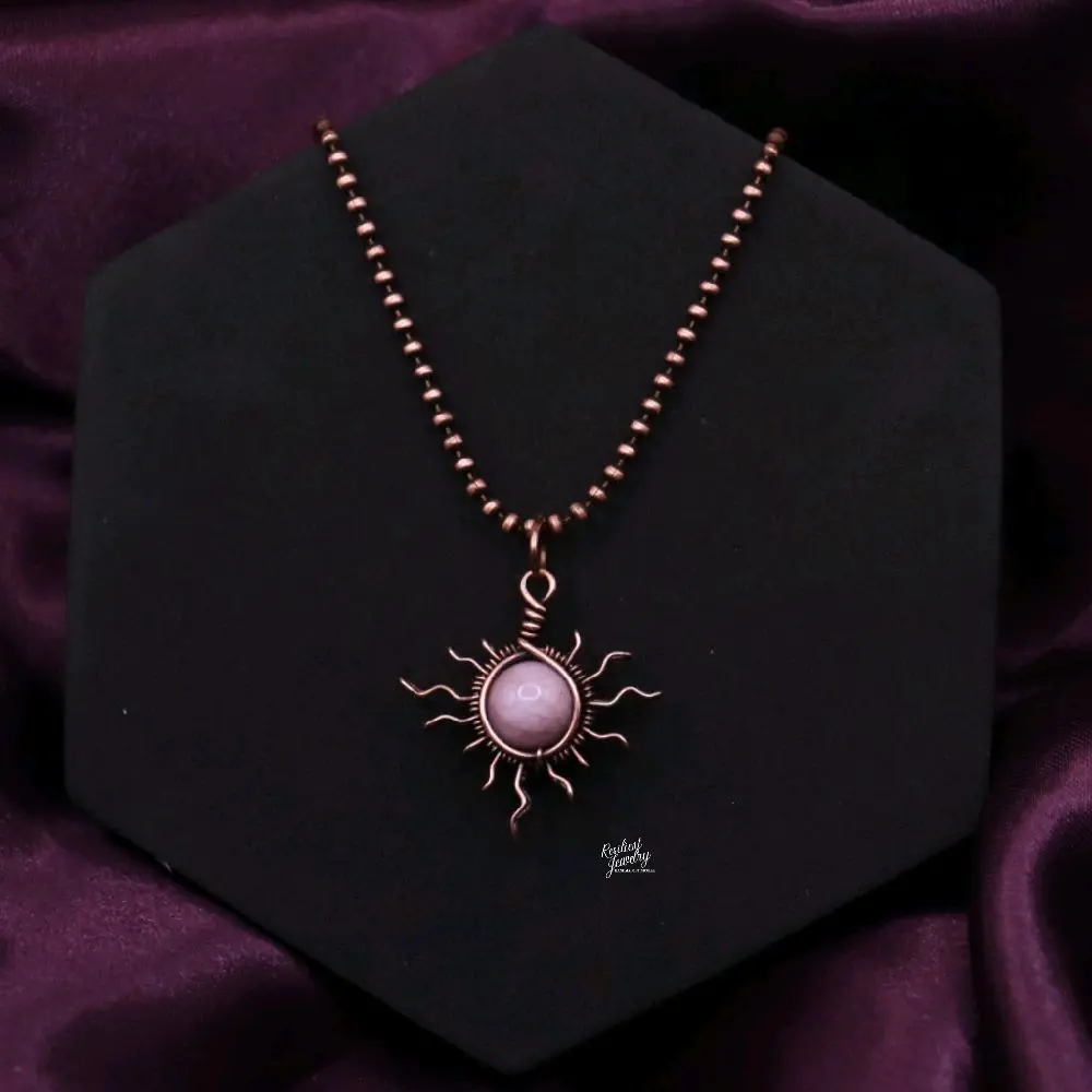 Kunzite Sun Pendant - Light Pink Crystal - Heart Chakra Necklace for Self Love