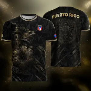 Puerto Rican Soccer Jersey for Men Women, Puerto Rico Football Jersey, Puerto Rlco Soccer Fan Jersey 2026 Black Gold Away White Home Coqui Frog Lighthouse Hibiscus Taino Sun Mask 3D Print Unisex Streetwear Casual Sport Tee All Season