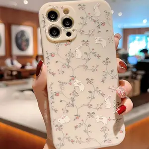 Cute Rabbit & Flower Pattern Phone Case, TPU Decorative Phone Protector Cover, Phone Accessories,phone Case Suitable for Iphone11/12/13/14/15/16/17 Pro Promax Air Plus., Smartphone, Cellphone
