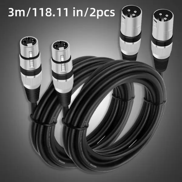 Professional Record-Grade Balanced XLR Microphone Cable 2-Piece Set - Cat5e Classified, 3-cone male and female heads, Soft Circular Connector, designed for amplifiers/speakers, Balanced Type
