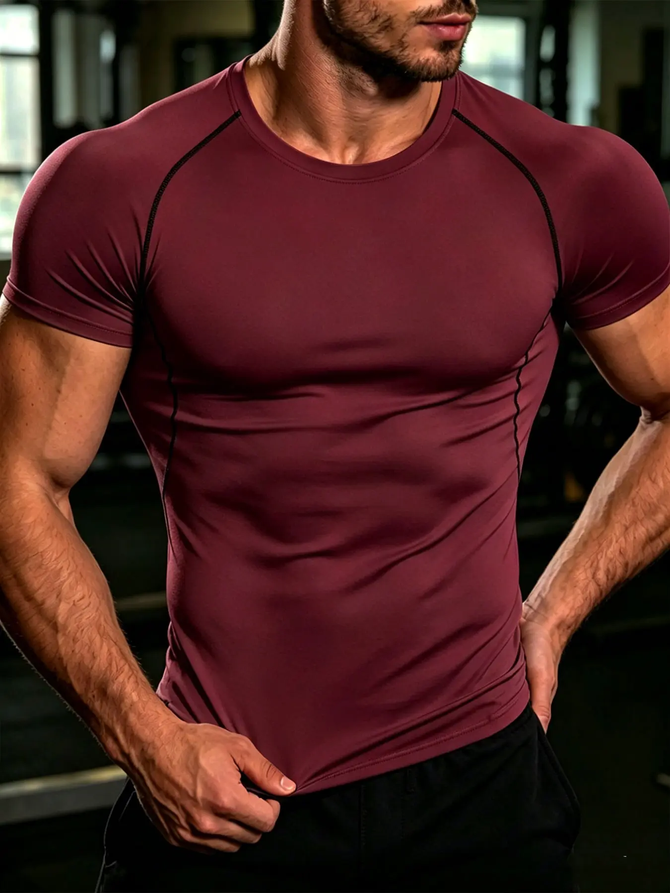 Men's Summer Basic Solid Color Fitness Workout Shirt Short Sleeve, Comfortable Breathable Compression Shirt, Ideal for Outdoor Sports, Gym, Basketball, Soccer, Dry Fit Tees, Fitness Shirts, Activewear Clothes