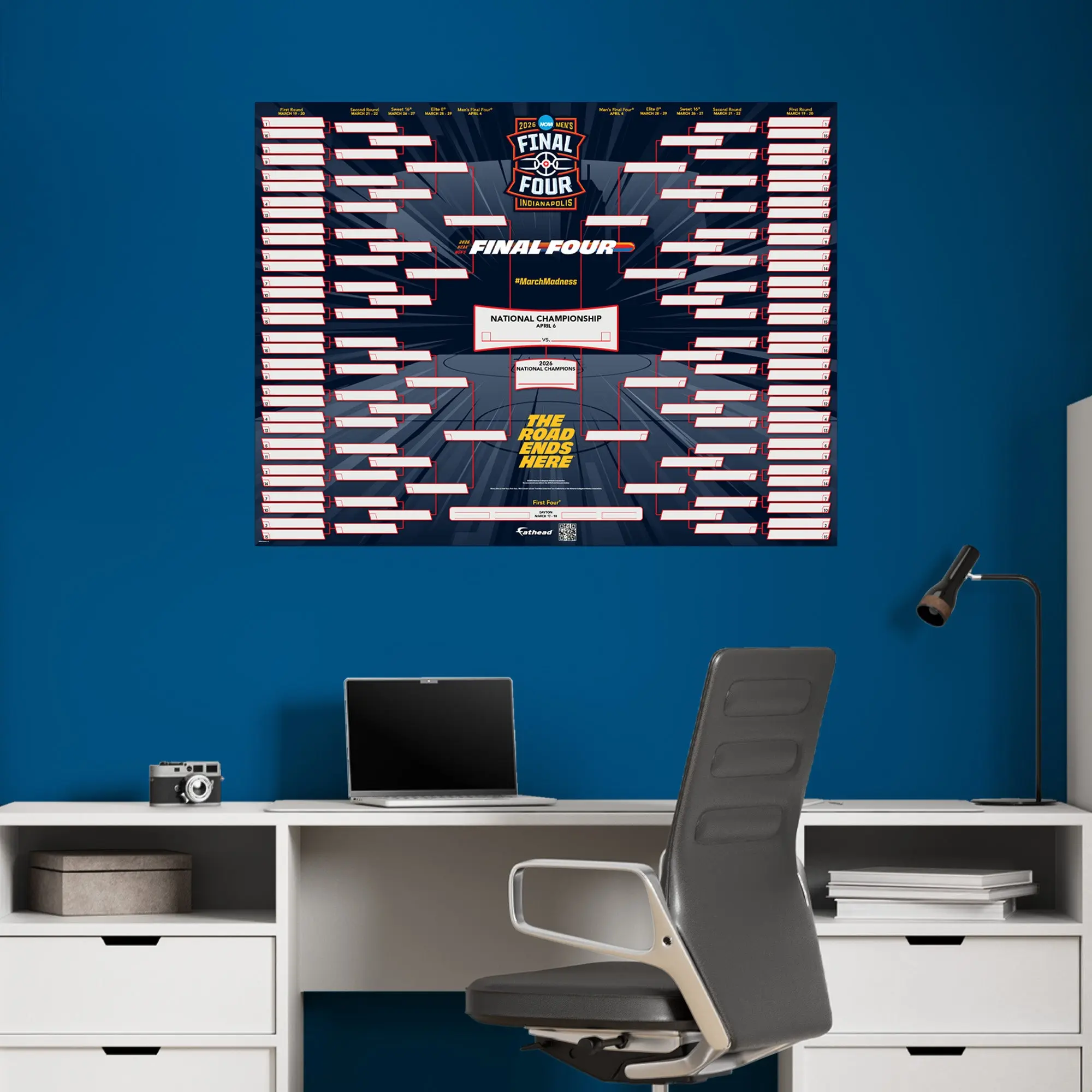 2026 Official NCAA Men's Basketball Tournament Smooth Dry-Erase Reusable Vinyl Wall Decor Stickers - March Madness Watch Party Bracket Decal, Vibrant Stays Bold Sports Team Wall Stickers & Murals for Room Decor