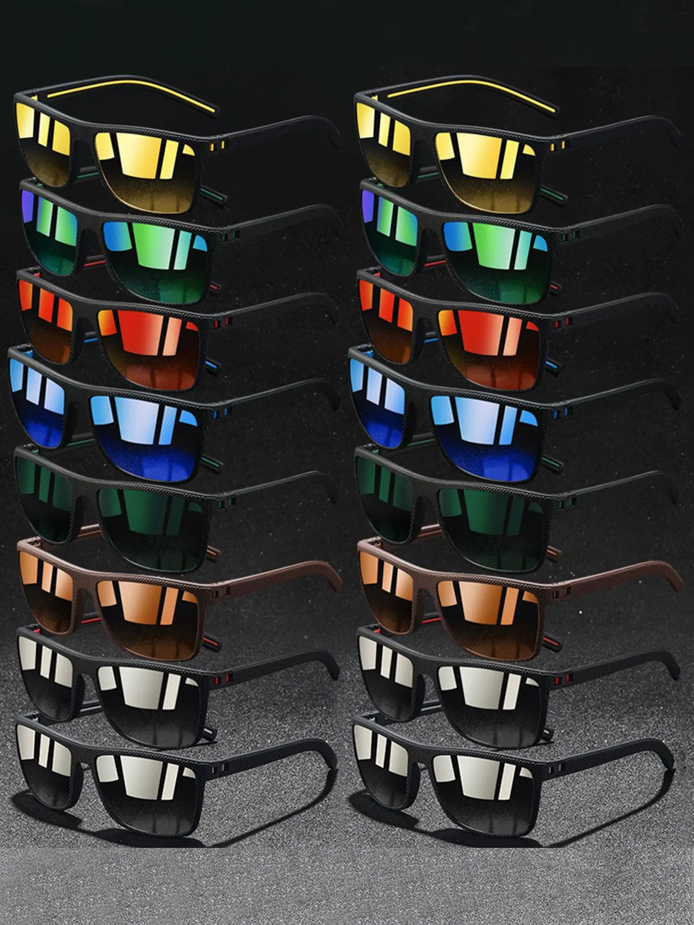 16PCS fashion retro stripe square sunglasses,unisex,come with UV400 protective lenses to safeguard eyes.multiple color choices,rubber nose pads comfortable wear.combining style and practicality,ideal for cycling,fishing,hiking,other outdoor activities.