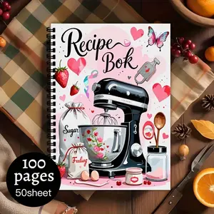 1 recipe book and meal plan book, Spiral notebook journal, spiral bound, pink kitchen cooking book, suitable for women, home chefs, no date blank pages, diary, cooking book for recording recipes, recipe diary with pocket inside pages, indexed recipe book