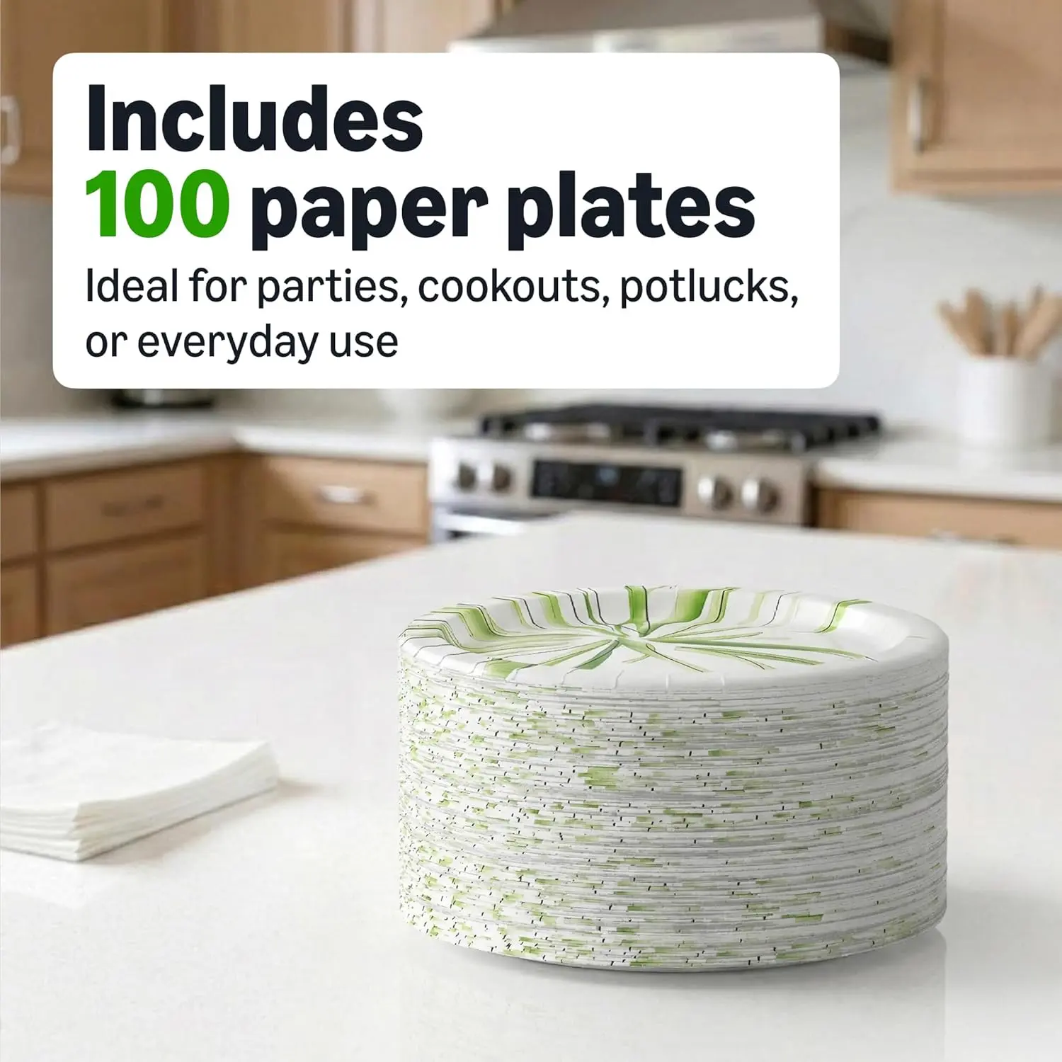 Disposable Paper Plates 8.62 Inch, Microwave Safe, Cut Resistant, Soak Proof, Heavy Duty, White, 100 count