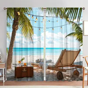Beach & Lounge Chair Pattern Door Curtain, 1 Set Including 1 Count Door Curtain & 1 Count Random Velcro, Home Decor for Living Room Bedroom Hotel