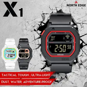NORTH EDGE Men's Watch X1 New Small Square Dial Snooze Stopwatch Luminous Alarm Clock Sports Waterproof Tactical Tough Ultra-Light Dust Water Adventure-Proof with BOX  watches
