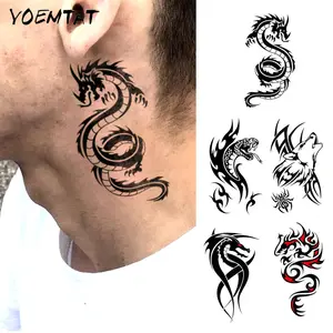 5pcs Waterproof Temporary Tattoo Sticker Wolf Dragon Snake Spider Thorns Flame Totem Body Art Arm Fake Tattoos Women Men