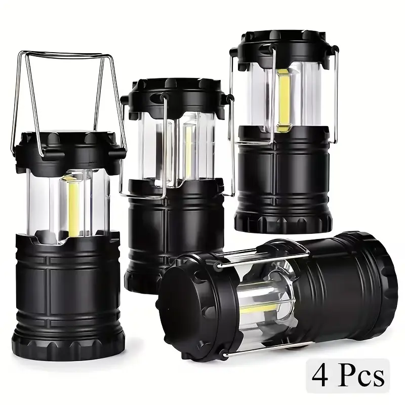 4-Pack Collapsible LED Camping Lanterns, Retro Design Portable Lights, USB/Solar Rechargeable & Waterproof for Hiking, Power Outages, Emergencies, Emergency Lights, Solar Powered
