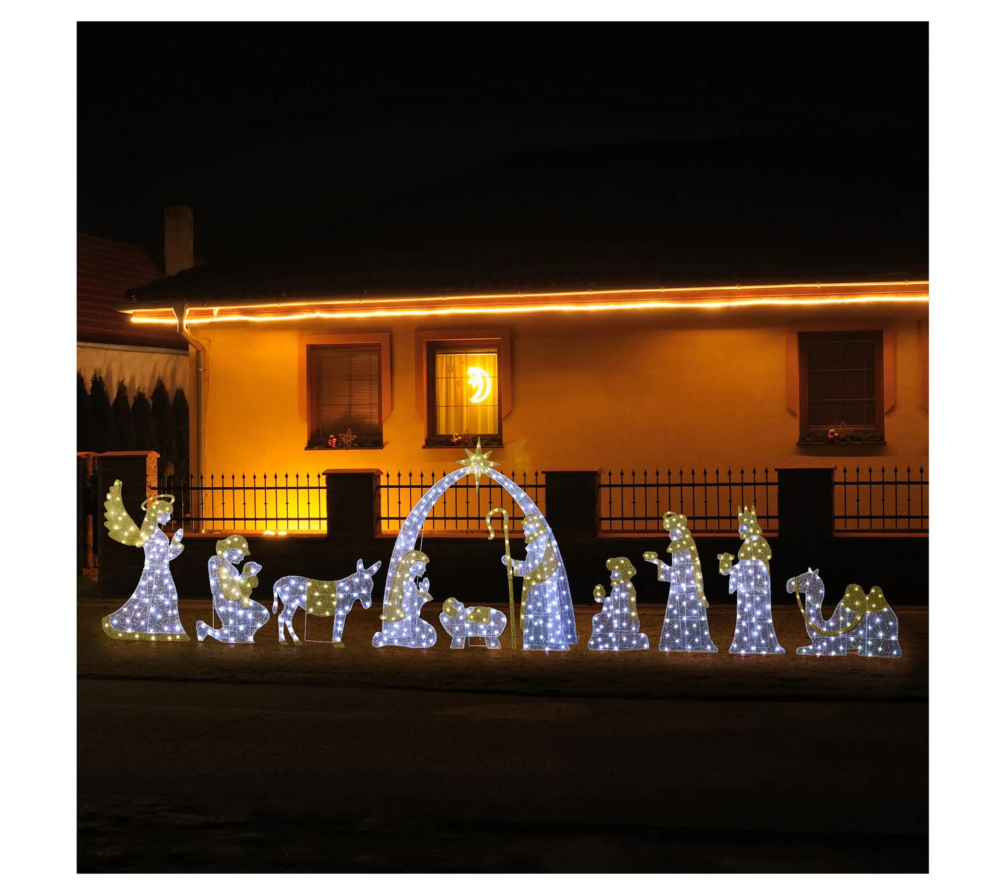 Glitzhome LED Lighted Beaded Fabric Christmas Nativity 11-Pc