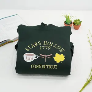 Embroidered Stars Hollow Connecticut Sweatshirt – Cozy Fall Gilmore Girls Crewneck Pullover, Luke’s Coffee Aesthetic Shirt, Bookish TV Show Gift for Women