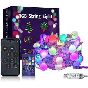 Christmas String Lights Indoor 16.4FT 33LEDs,  RGB Fairy Twinkle Christmas Lights with  Sync, RF Remote, APP Control, Multicolor, USB  for Party Garden Bedroom Decor