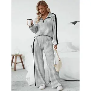 Women’s Winter Casual Knit Set – Long-Sleeve Top & Pants, Two-Piece Warm and Stylish Outfit for Autumn and Winter