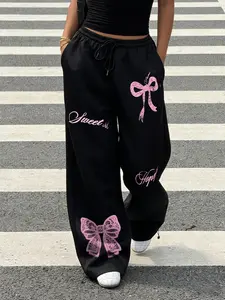 Women's Casual Home Pants, Letter Print, All-Season Wear, Suitable for Daily or Home Use, Fitted Style, 1 Piece