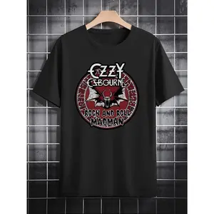 Men's Vintage Rock Band Graphic T-Shirt - Black Casual Short Sleeve Tee with Retro Music Print, Round Neck Summer Top, Machine Washable Gift for Him, Rock Band T Shirts, Regular Fit Shirt