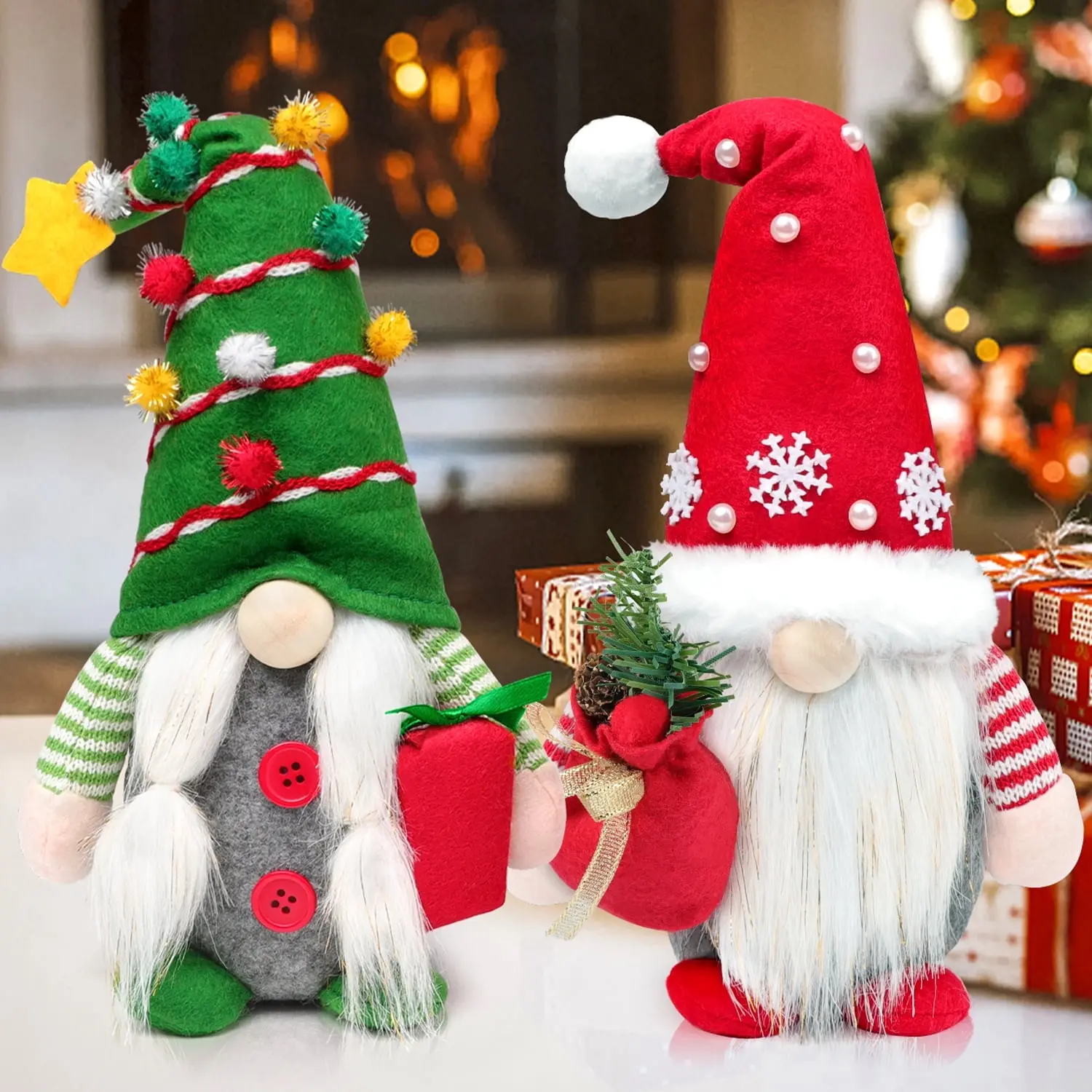 2pc Christmas Gnomes Plush Decorations - Christmas Ornaments - Swedish Tomte Handmade Gnome Gift, Holiday Home Decor 12.2 inch