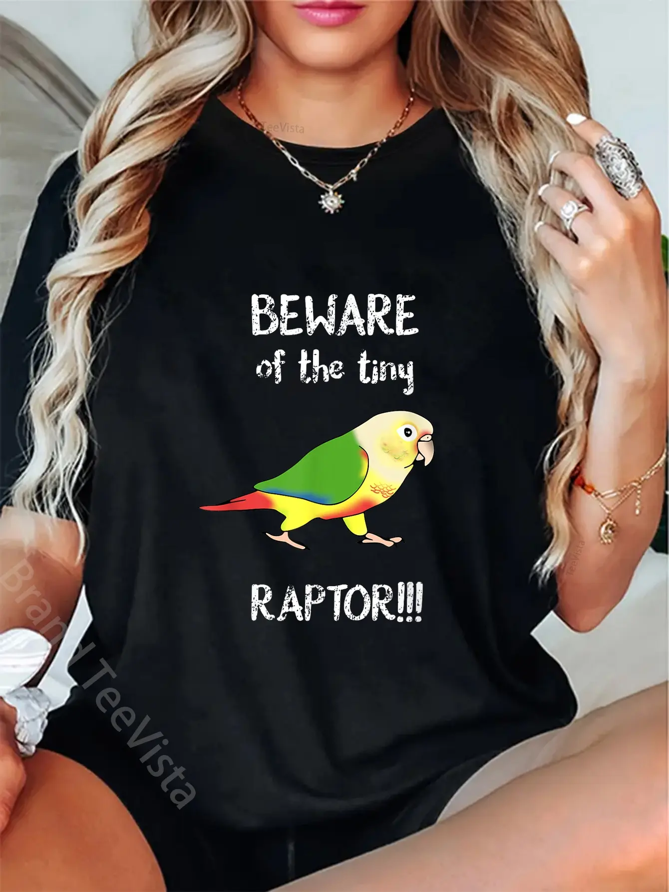 100% Cotton Beware of the Tiny Raptor Pineapple Conure Vintage Parrot T-Shirt