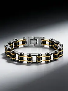 Gold-Tone Stainless Steel Biker Bracelet | Heavy Motorcycle Chain Wristband, Punk Rock Style, Comfortable & Durable Gift"
