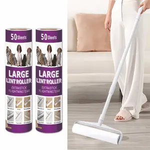 Extendable Handle Sticky Roller Set (3 Spare Papers), Ultra-Wide Roll, Strong Adhesion, Ideal for Floors, Carpets, Clothes, Sofa, Pet Hair Removal