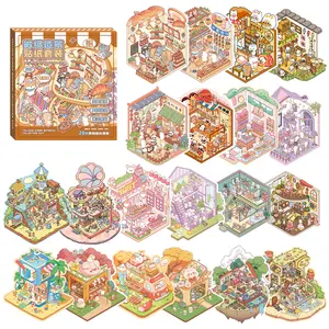 [Brand Hot Selling]20 Sets DIY 3D Sticker Scene Collection album for Kids Adults Cute Make Your Own Shop House Stickers for Gifts Stickers Therapy for Adult Relief Stress Pass The Time Play Park Hamburg Castle Library,vintage artistic craft Multi-Style