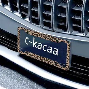 Leopard Print License Plate Frames, Universal Car Accessories for Women Men, Durable Non Slip Funny Auto Decor