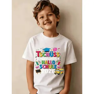 2026 Kindergarten Graduation T-Shirt Cute School Bus Graphic Tee for Boys & Girls Casual Daily School Outfit Perfect Kids Gift