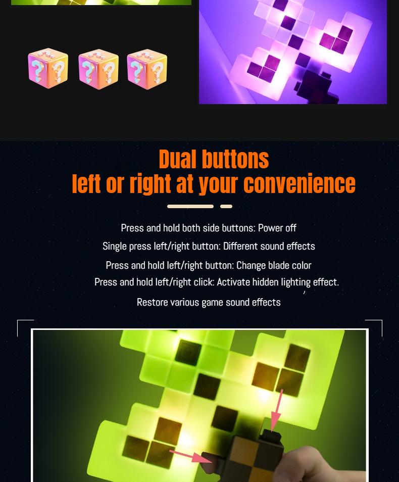 LED Light-Up Enchanted Sword Pixel Life-Size Role-Play Toy Costume Accessory Inspired by Video Game