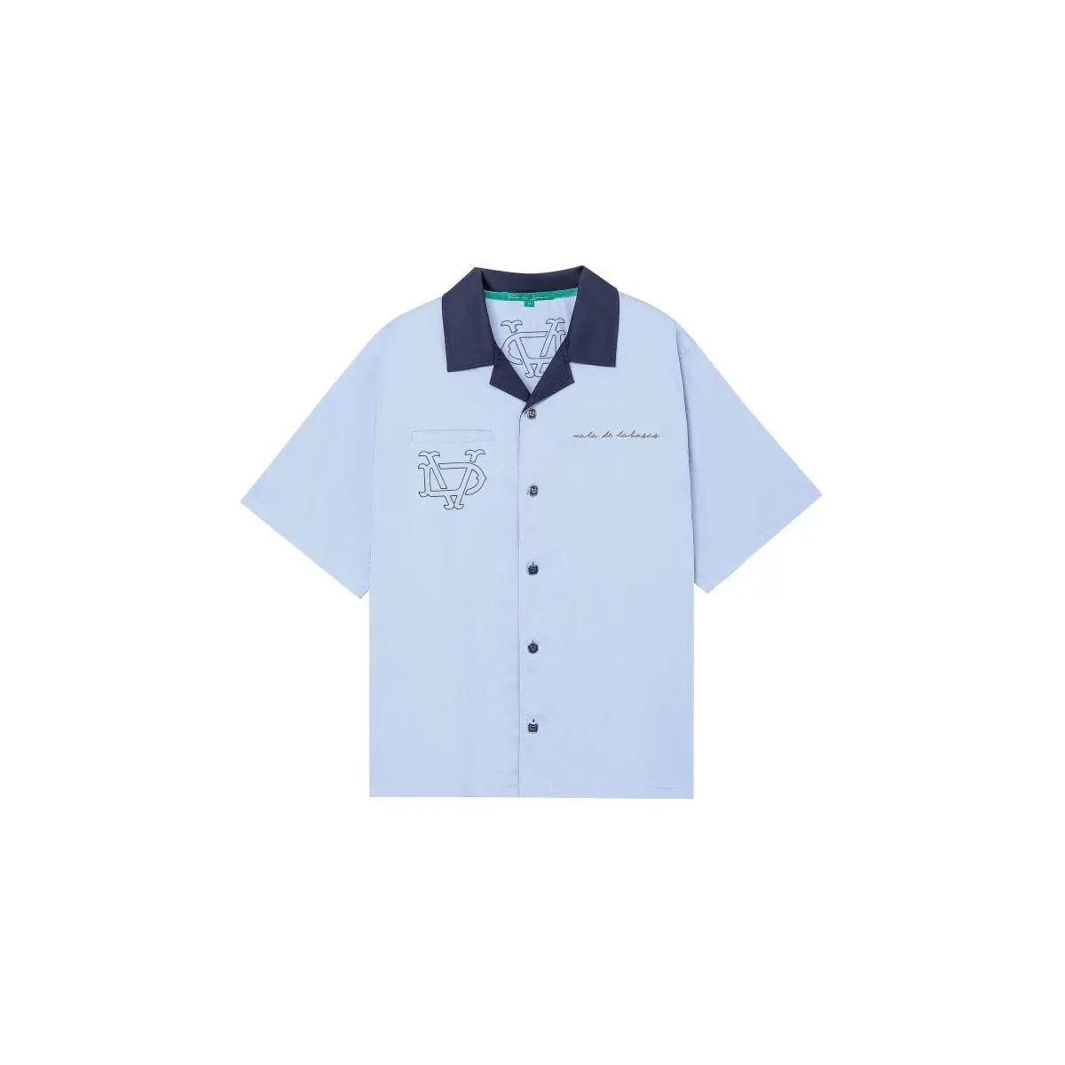 Men's Blue Cotton Blend Shirt, Tailored Fit Button-Down with Custom Logo Embroidery, Breathable & Casual with Collared Neck, Fitted, Logo Details, Daily Wear, All Seasons, Draped