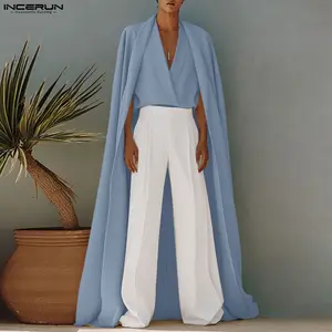 INCERUN Men's Formal Light Blue Deep V Crossover Ultra-Long Woven Fabric Cape Top - Menswear Fashion Clothes with Finished Hem for Spring/Summer Cosplay Deity Role-Playing Costumes